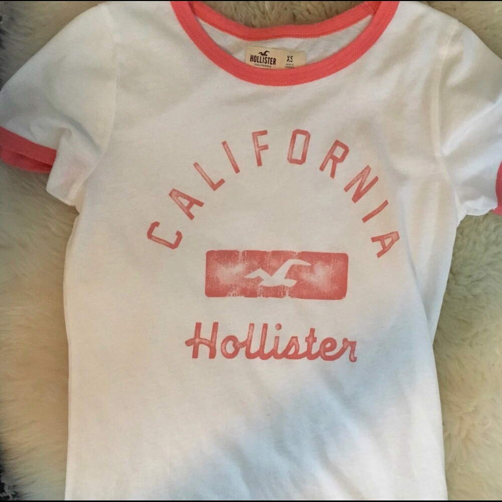 White and Coral Hollister T-Shirt